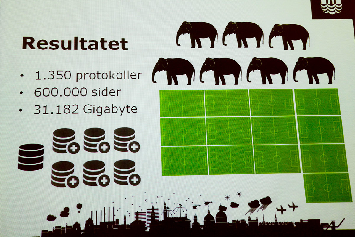 De protokoller Clyde og Rebacca Bailey har digitaliseret svarer i vægt til 7 indiske elefanter. Hvis man lægger siderne ved siden af hinanden vil de dække 13 fodboldbaner og mængden af data svarer til 5 gange den datamængden som inden indsatsen var i Stadsarkivets varetægt.