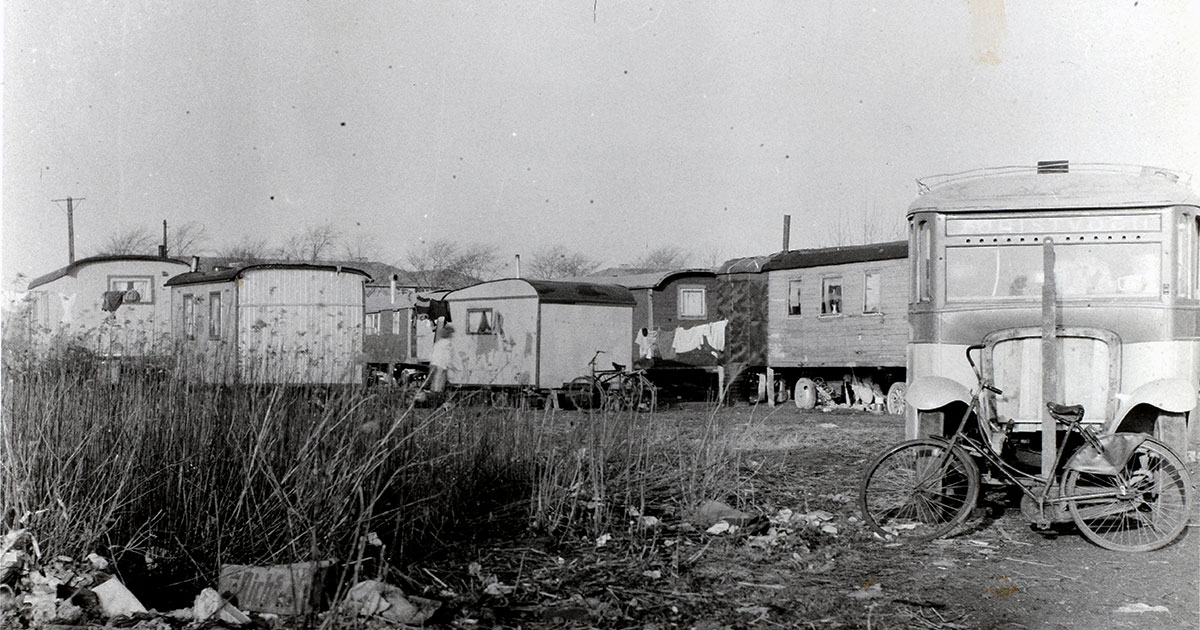 Beboelsesvogne i Valby omkring 1950.