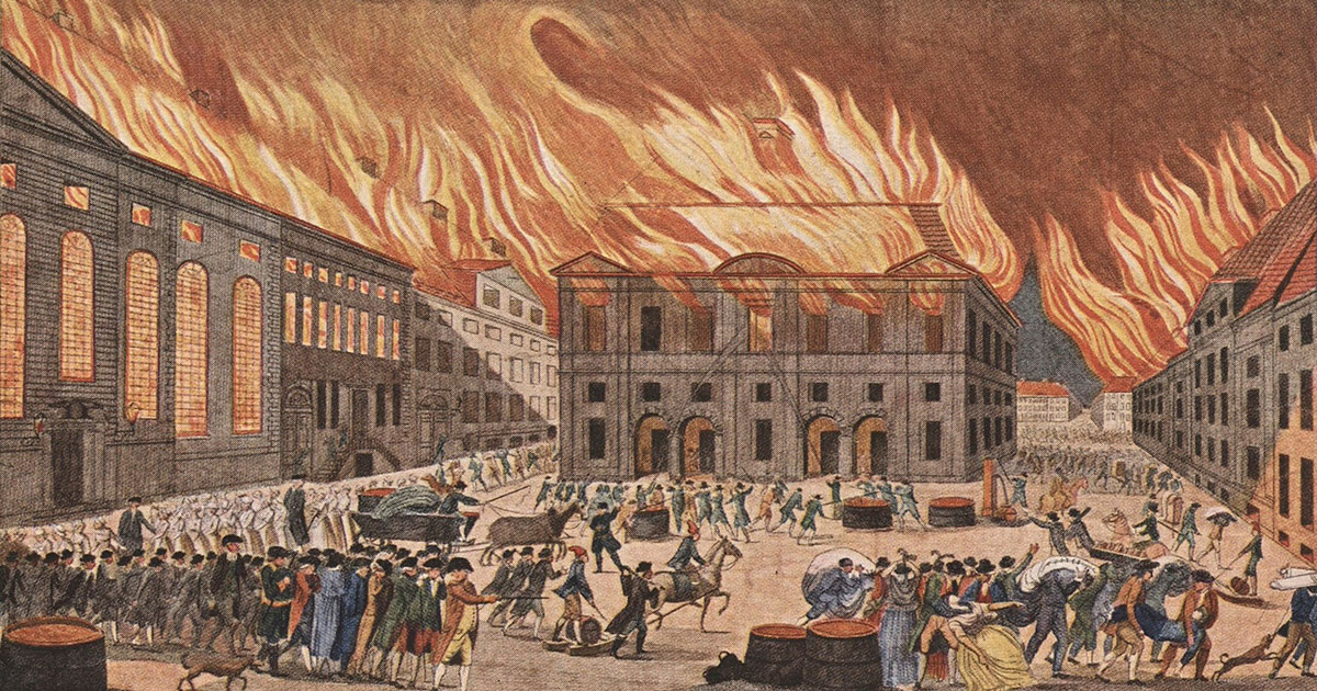 Kobberstik der viser Københavns brand 1795