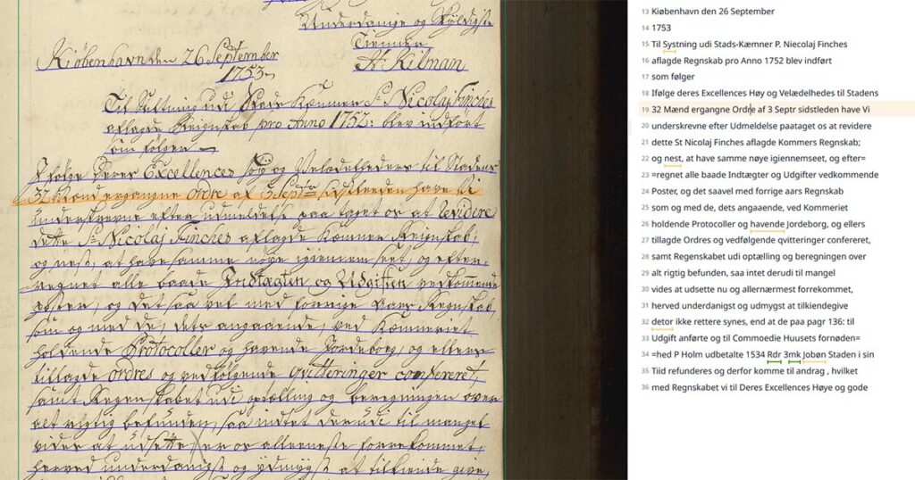 Skærmbillede fra Transkribus