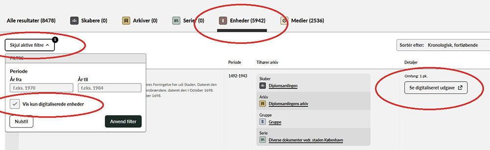 Skærmbillede fra Arkivfinder