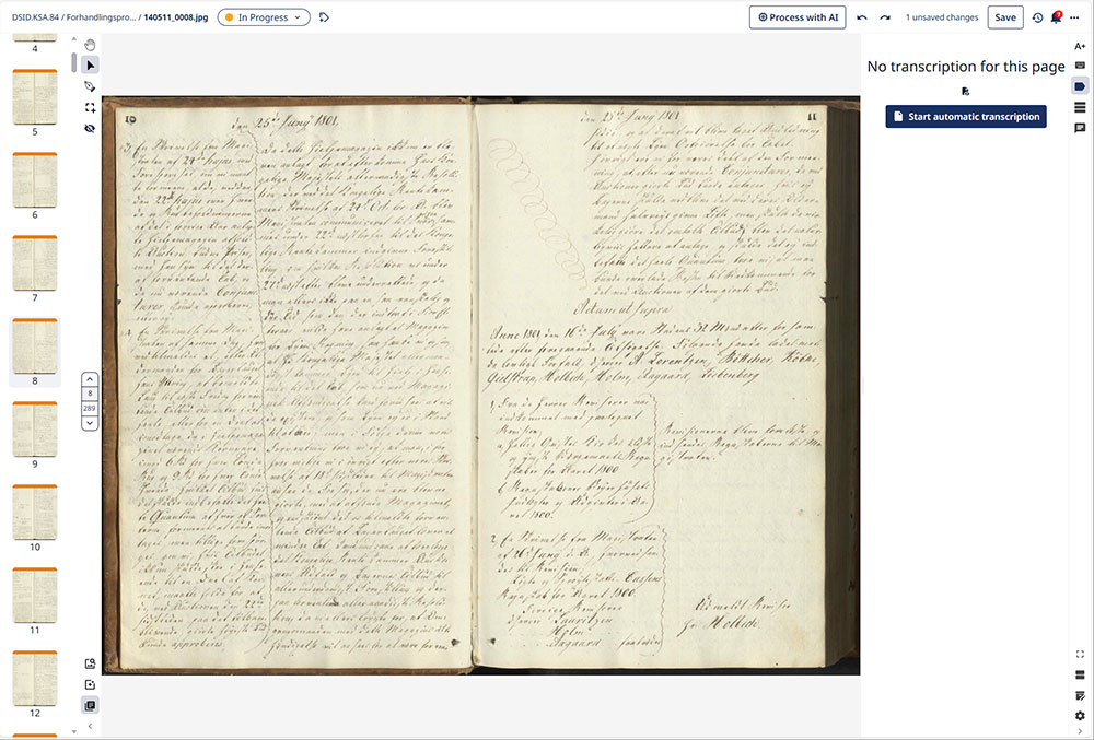 Skærmbillede fra Transkribus