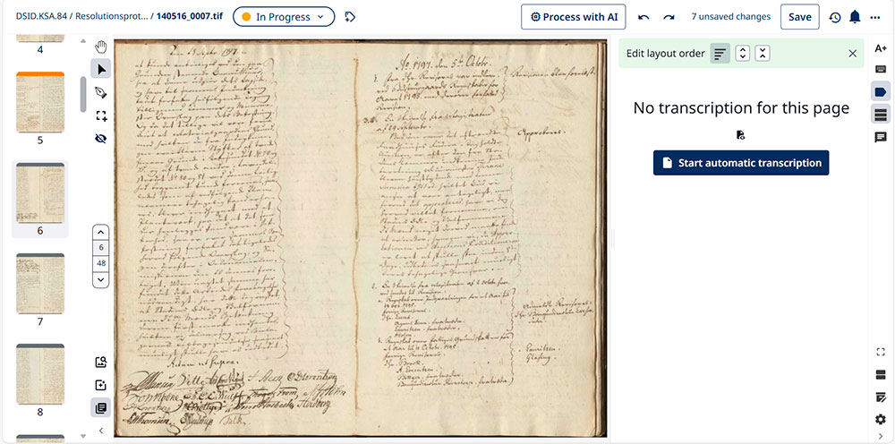 Skærmbillede fra Transkribus